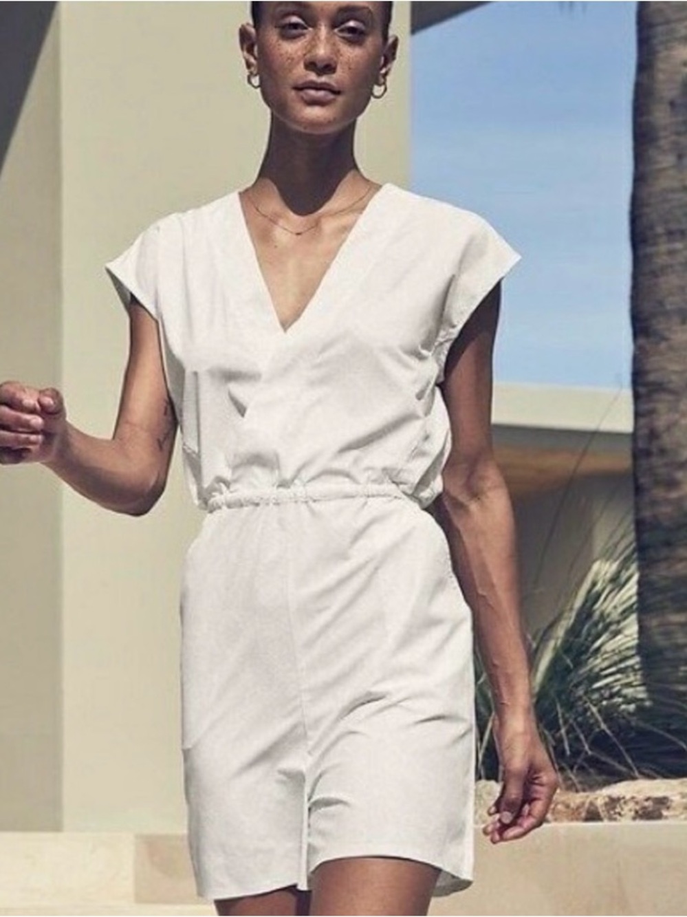 Athleta White V-Neck Short Jumpsuit
